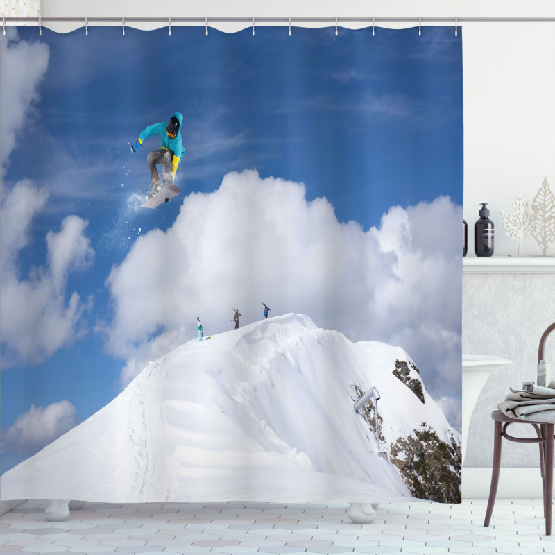 Snowboarder Mountaintop Shower Curtain