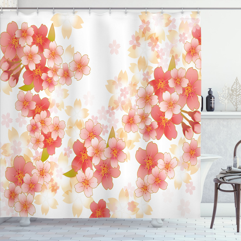 Vibrant Sakura Flowers Shower Curtain