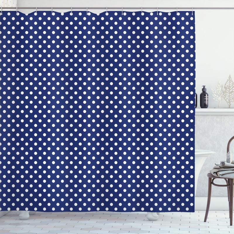 White Polka Dotted Tile Shower Curtain