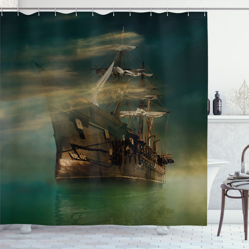 Old Ship on Calm Waters Shower Curtain