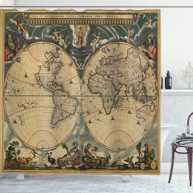 Old Map World Shower Curtain