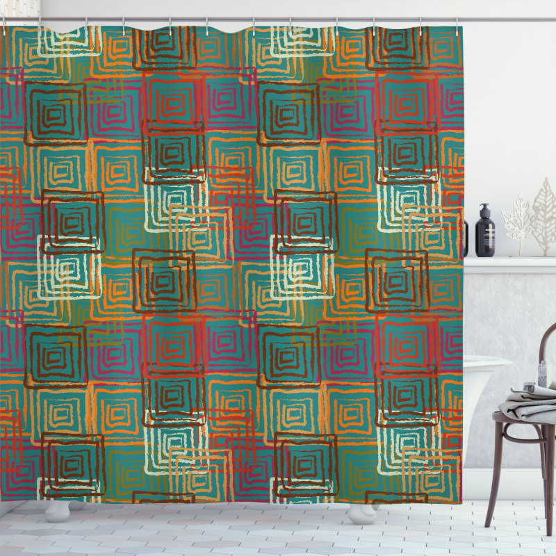 Grunge Folk Rainbow Shower Curtain