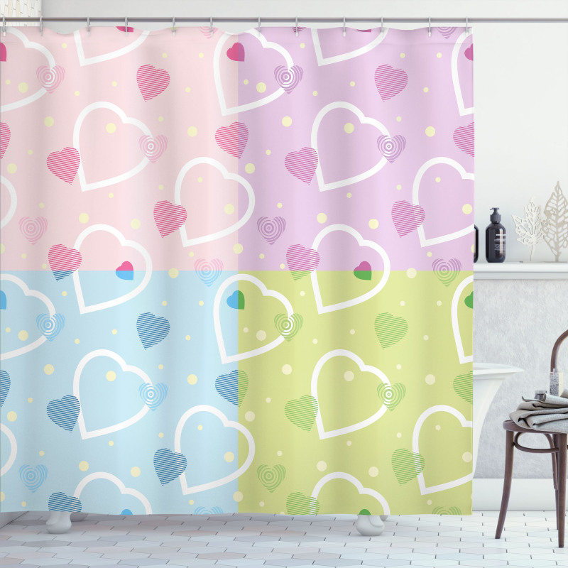 Hearts Dots Colorful Shower Curtain