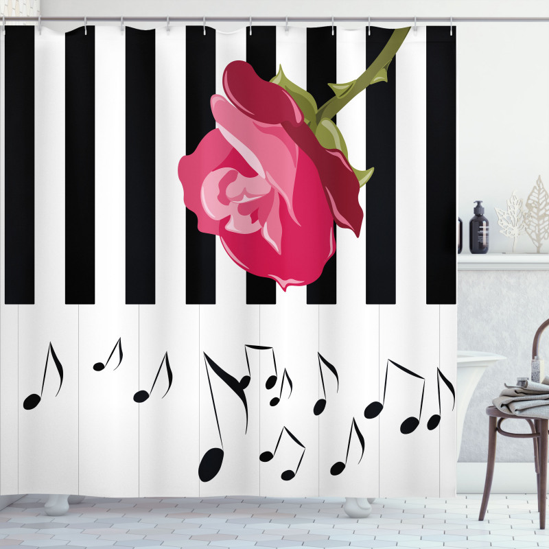 Red Rose on the Piano Shower Curtain