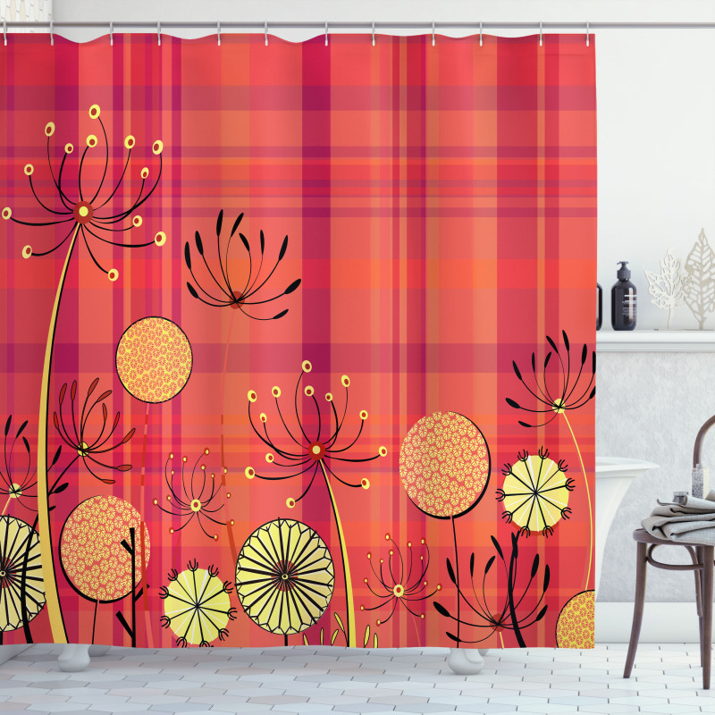 Umbellifer Flower Tartan Shower Curtain