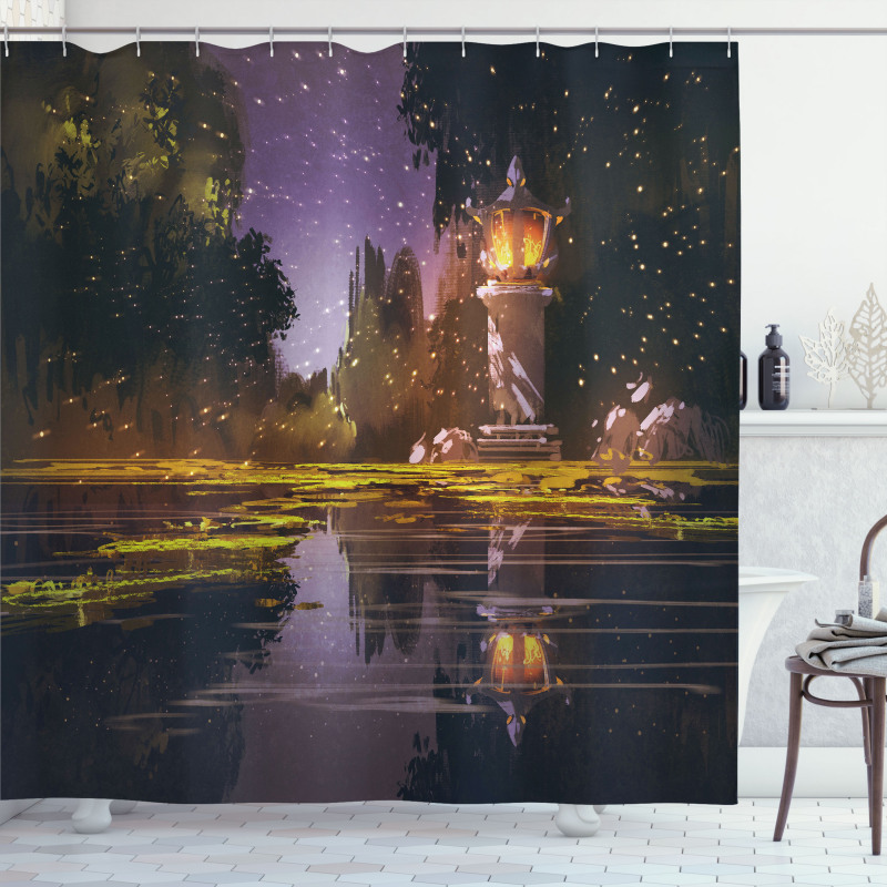 Lantern Forest Night Shower Curtain