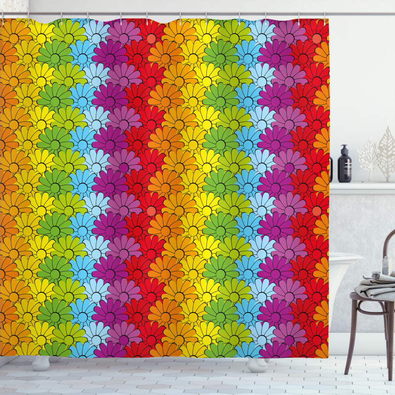 Rainbow Colored Flowers Shower Curtain