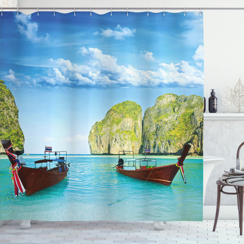 Boat Maya Bay Thailand Shower Curtain