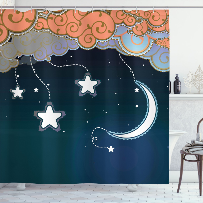 Clouds Stars and Moon Shower Curtain