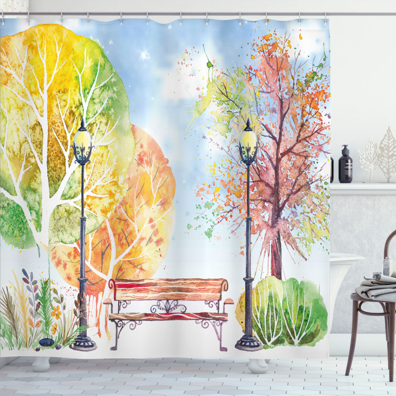 Autumn Park Tree Lantern Shower Curtain