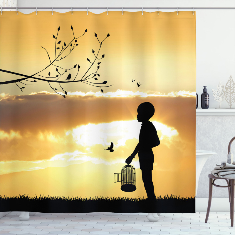 Child with a Bird Cage Shower Curtain