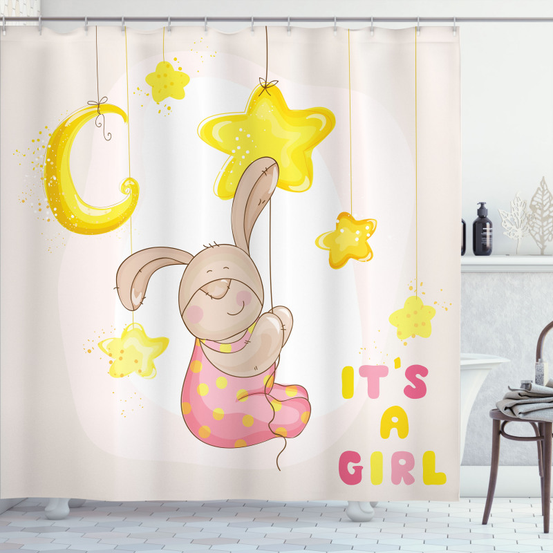 Cartoon Bunny Stars Moon Shower Curtain