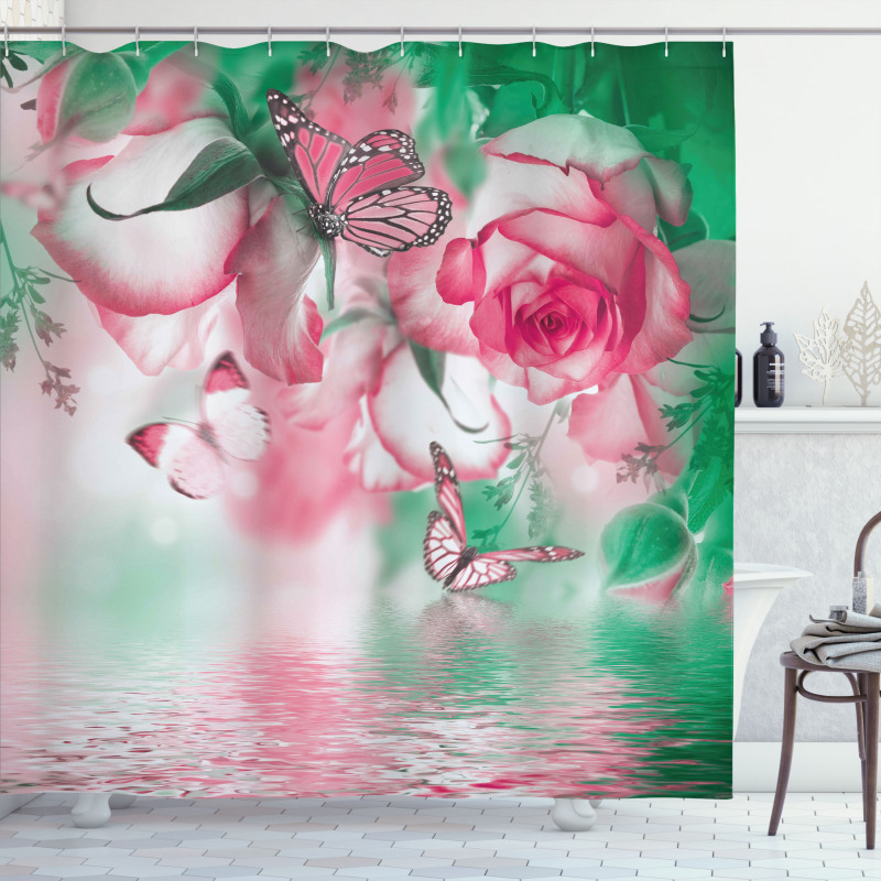 Rose Petals Butterfly Shower Curtain