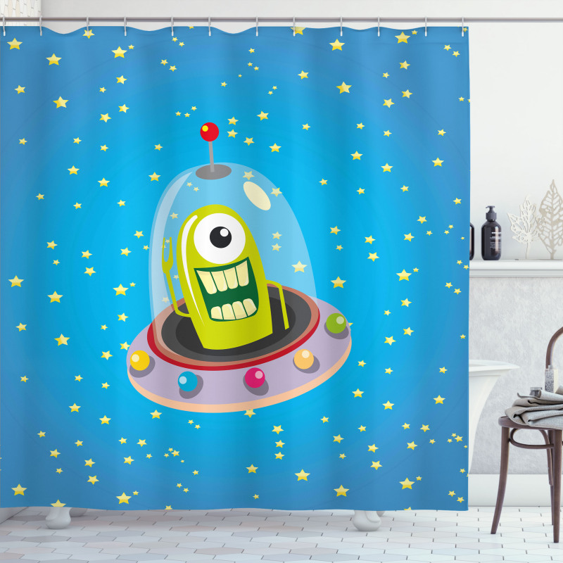 Comic UFO and Alien Shower Curtain