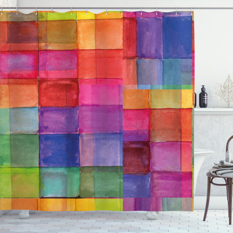 Rainbow Colors Squares Shower Curtain
