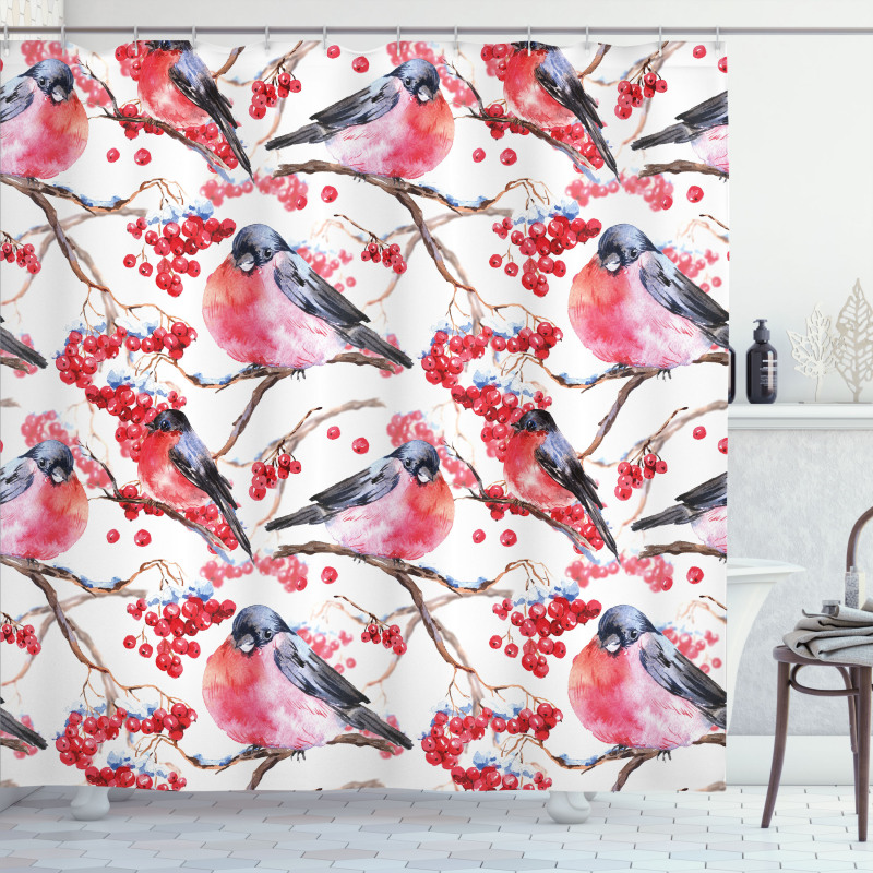 Birds Branches Berries Shower Curtain