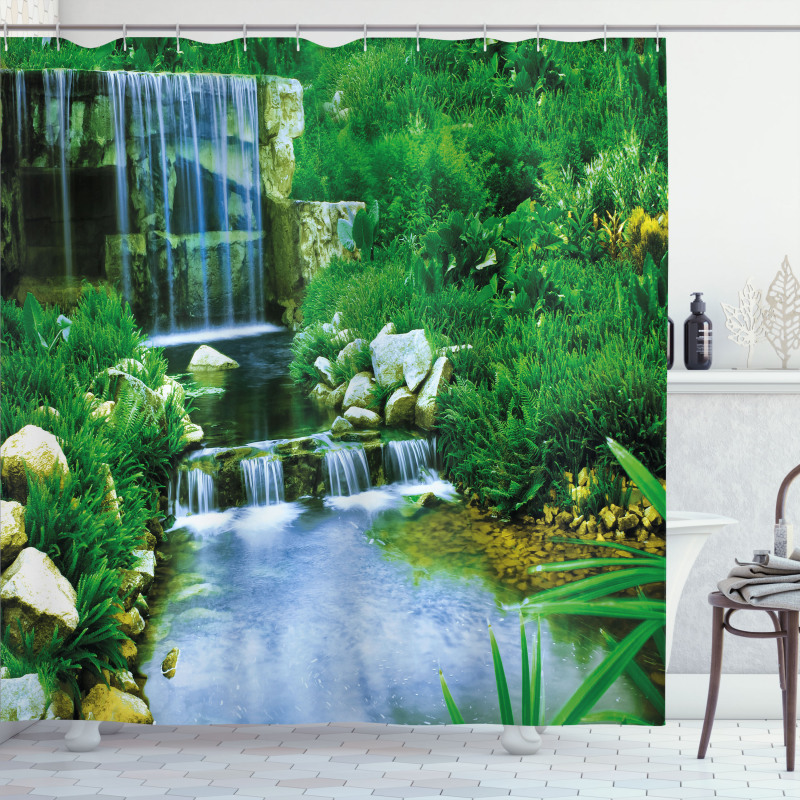 Waterfall Rocks Forest Shower Curtain