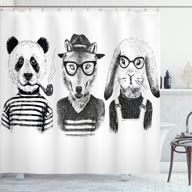 Hipster Panda Cigar Fox Shower Curtain