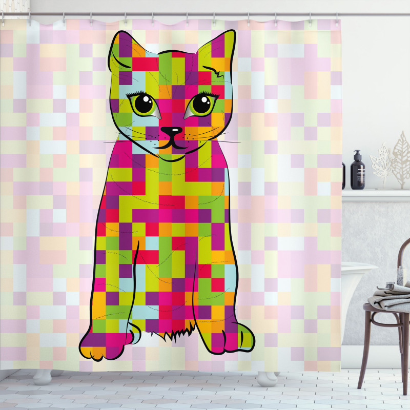 Cat Digital Colors Shower Curtain