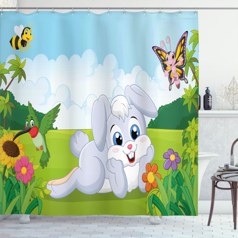 Rabbits Grass Bees Shower Curtain
