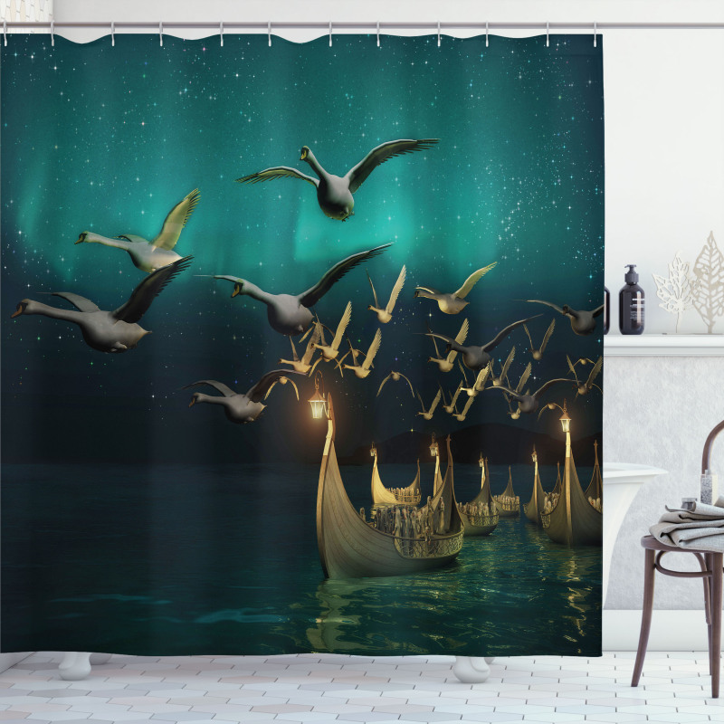 Elf Boats Birds Swans Shower Curtain