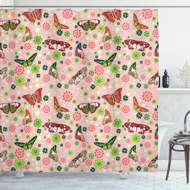 Butterflies Shamrocks Shower Curtain