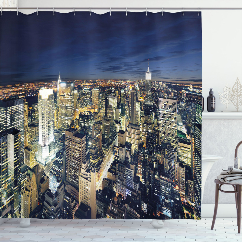Modern Cityscape at Night Shower Curtain