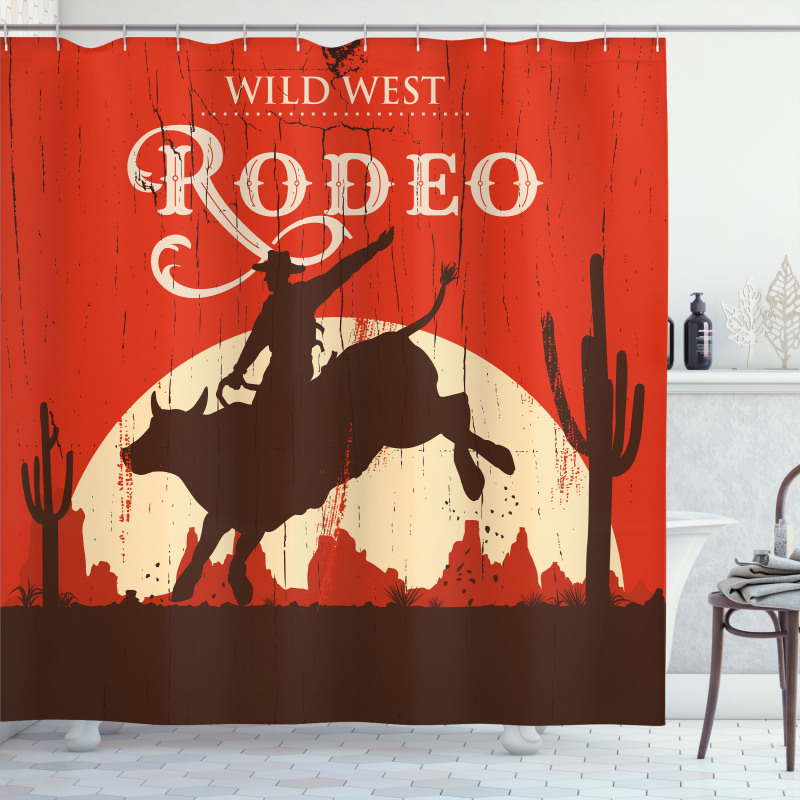 Rodeo Cowboy Rides Bull Shower Curtain