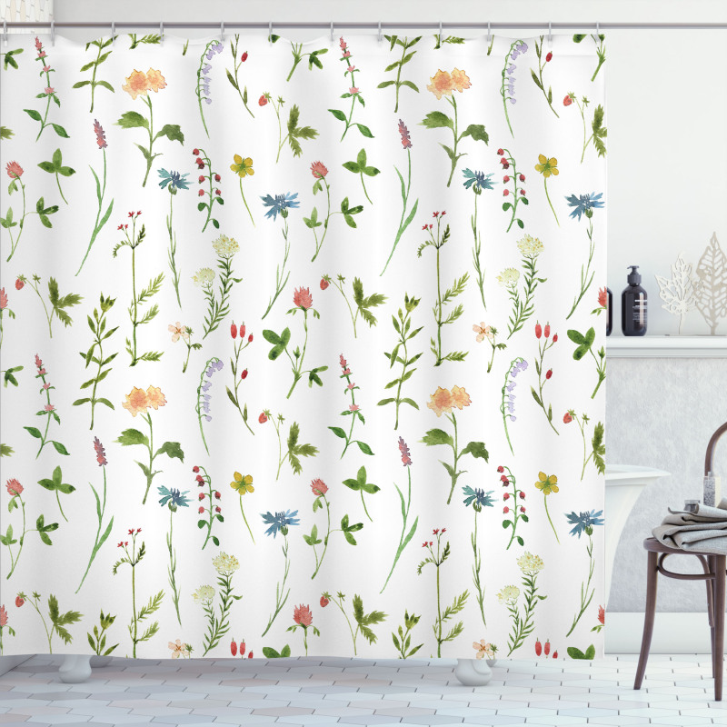 Herb Flowers Watercolors Shower Curtain