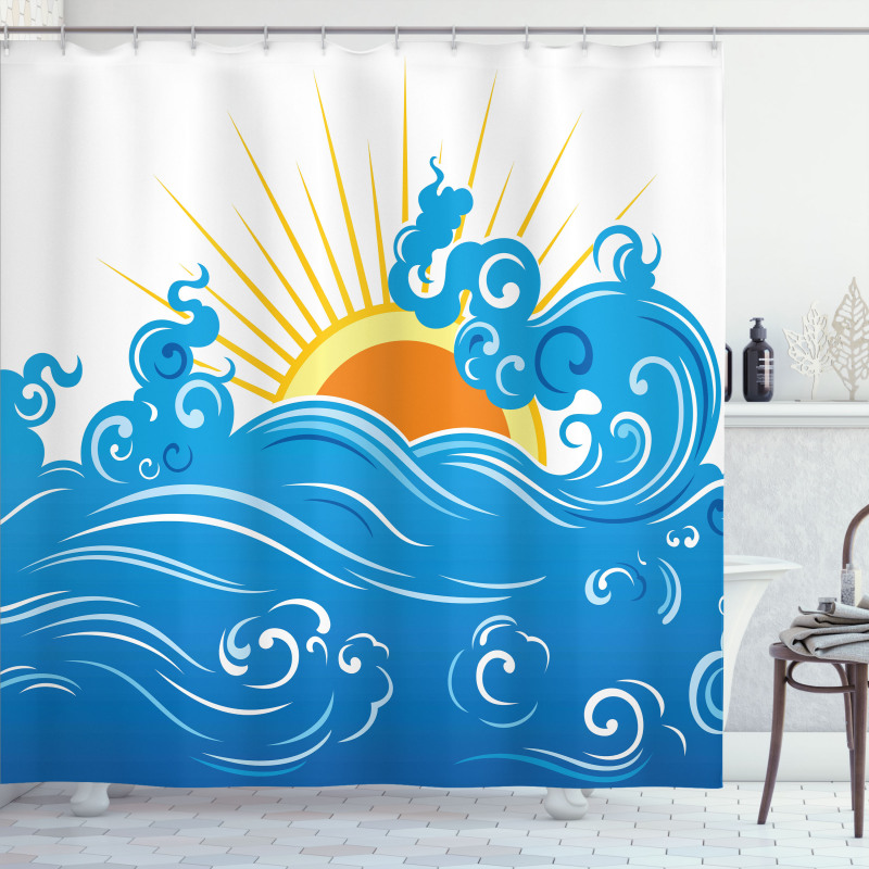 Curved Ocean Waves Sun Shower Curtain