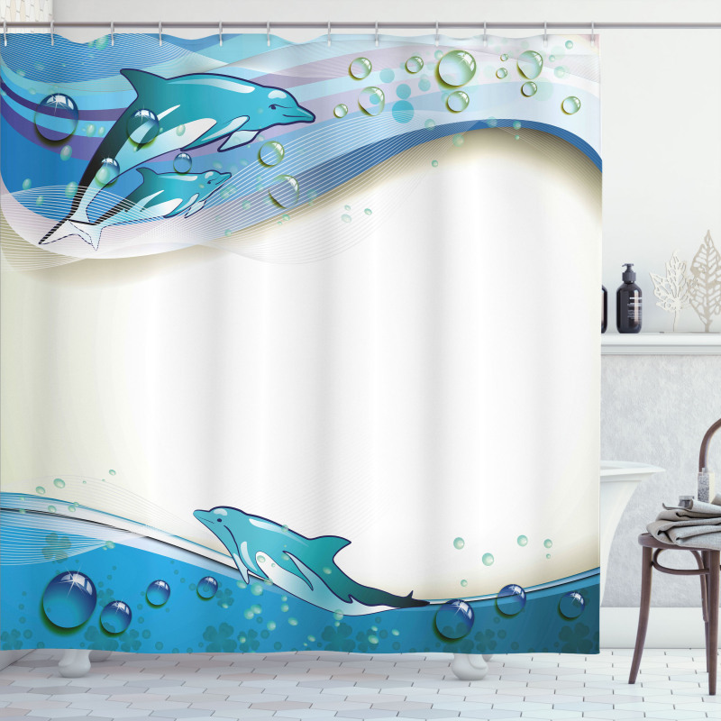 Dolphins Sea Waves Drops Shower Curtain