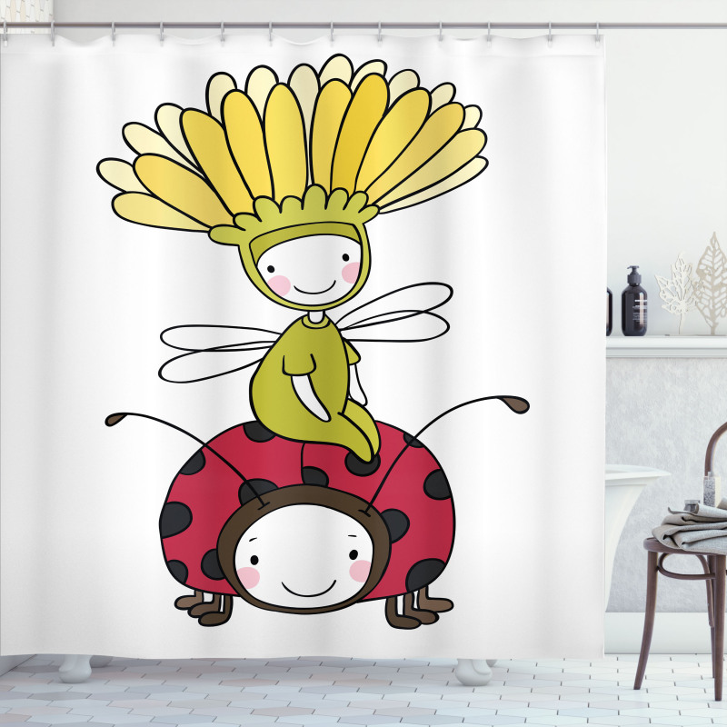 Flower Fairy and Ladybug Shower Curtain