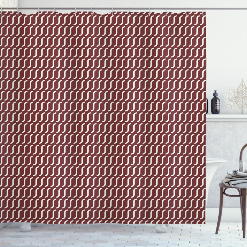 Cutrvy Wavy Lines Dark Tile Shower Curtain