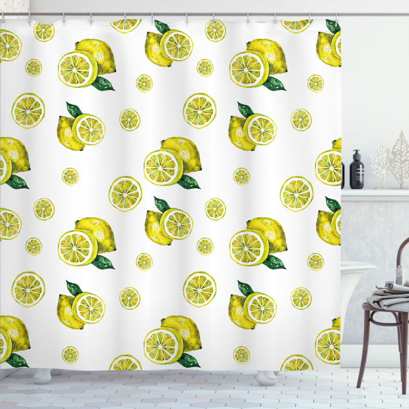 Lemon Slices Leaves Shower Curtain