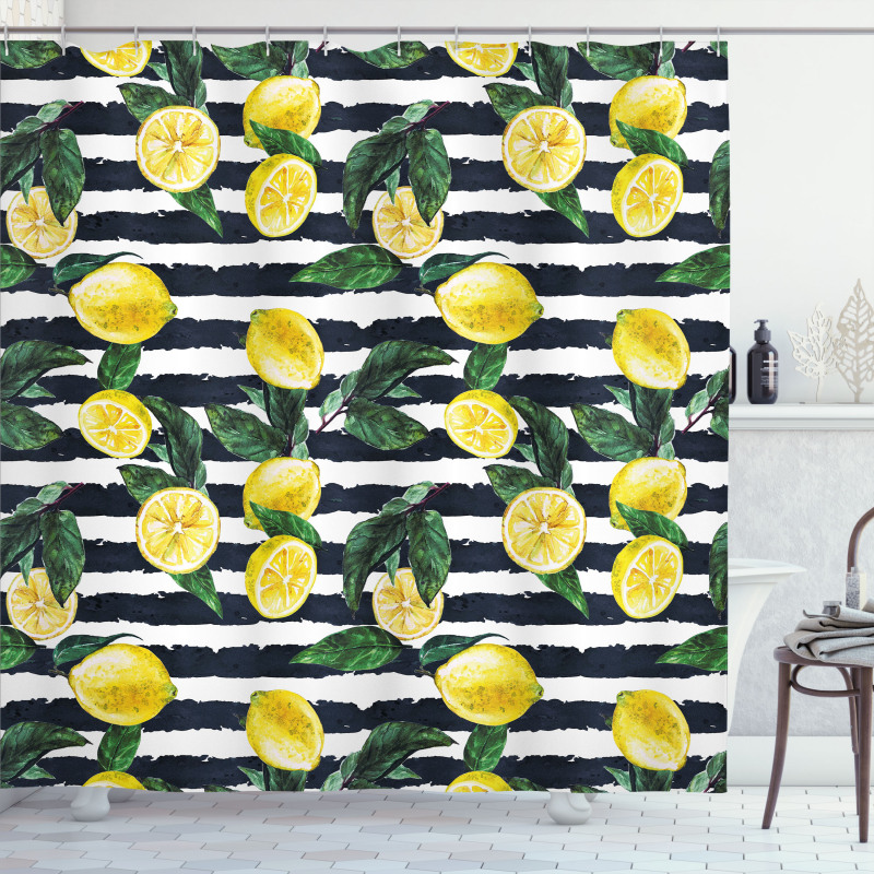 Fresh Lemons Striped Shower Curtain