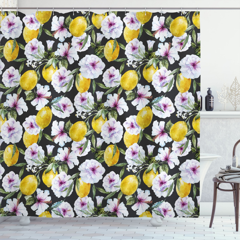 Hibiscus Petals Lemons Shower Curtain