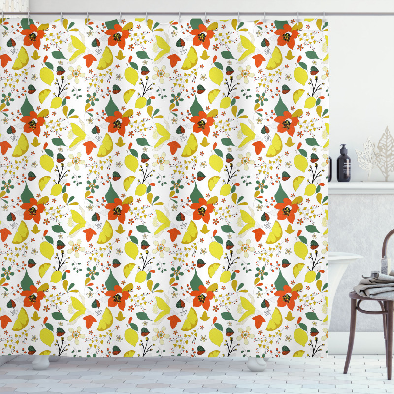 Spring Lemons Leaves Shower Curtain