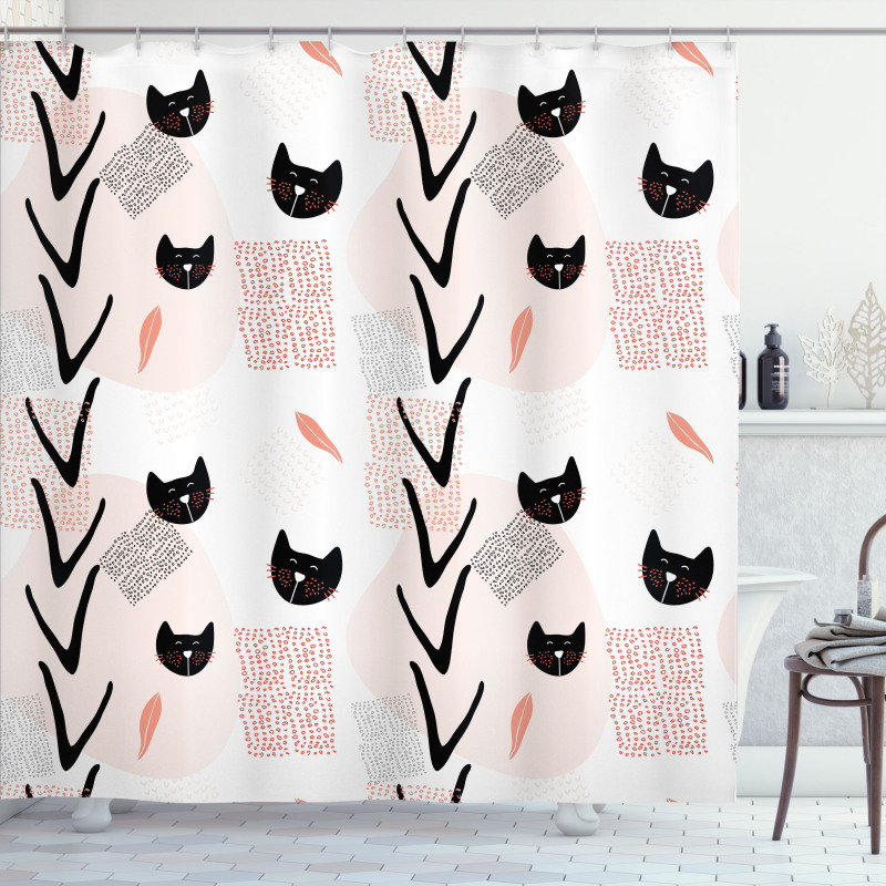 Cat Faces Dotted Shower Curtain