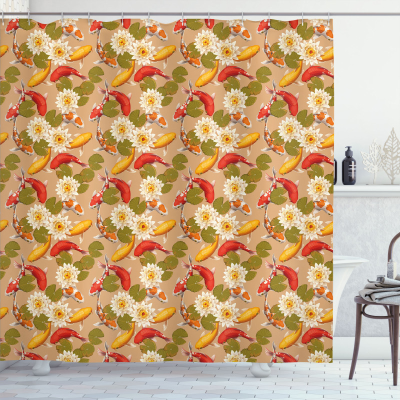 Koi Fishes Lotus Shower Curtain