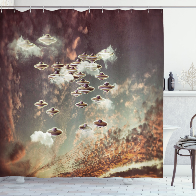 UFOs in Cloudy Sky Shower Curtain