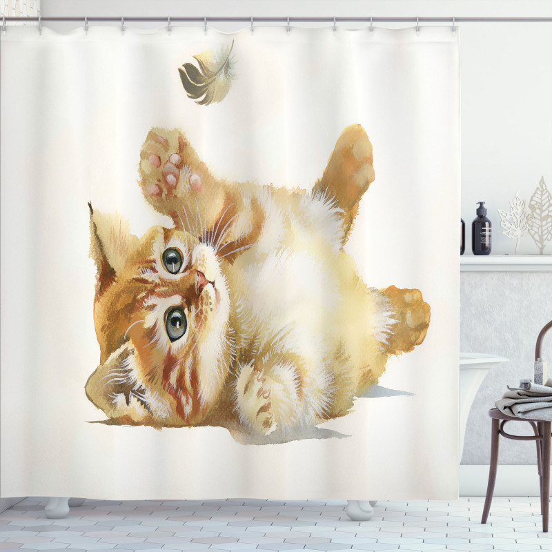 Cat Playing with Feather Shower Curtain