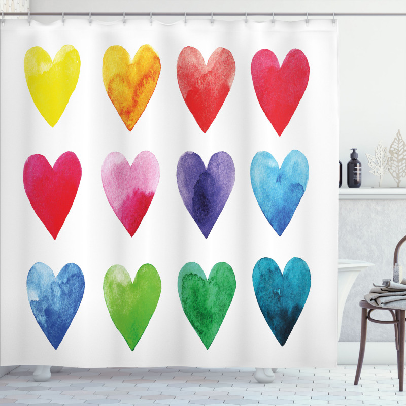 Rainbow Colors Hearts Shower Curtain