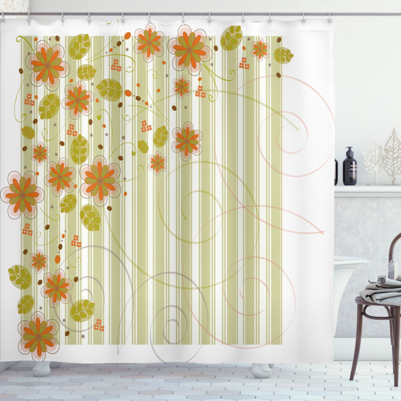 Retro Swirled Flowers Shower Curtain