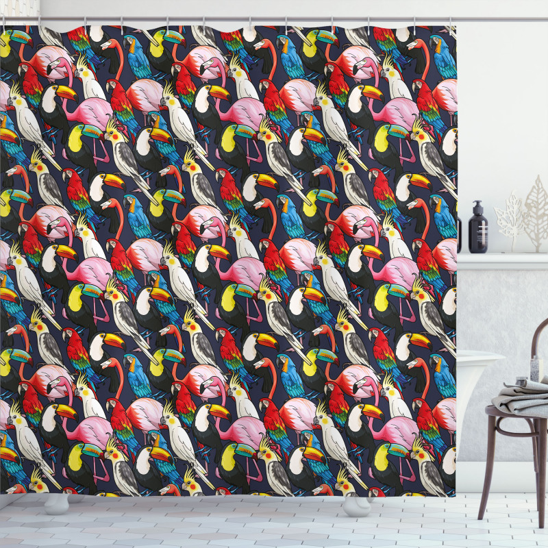 Colorful Exotic Birds Shower Curtain