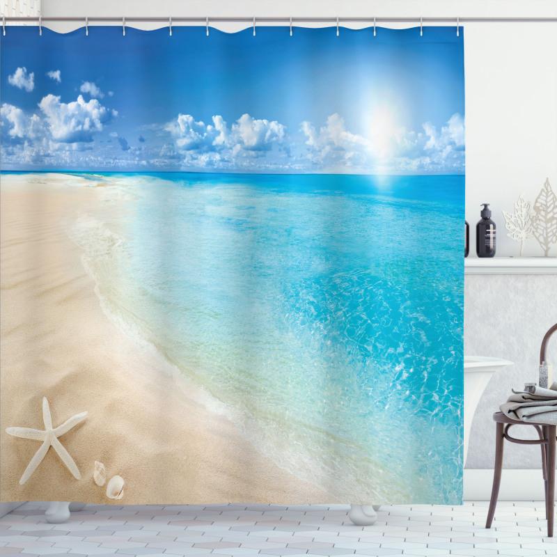 Sunny Seashore and Shells Shower Curtain