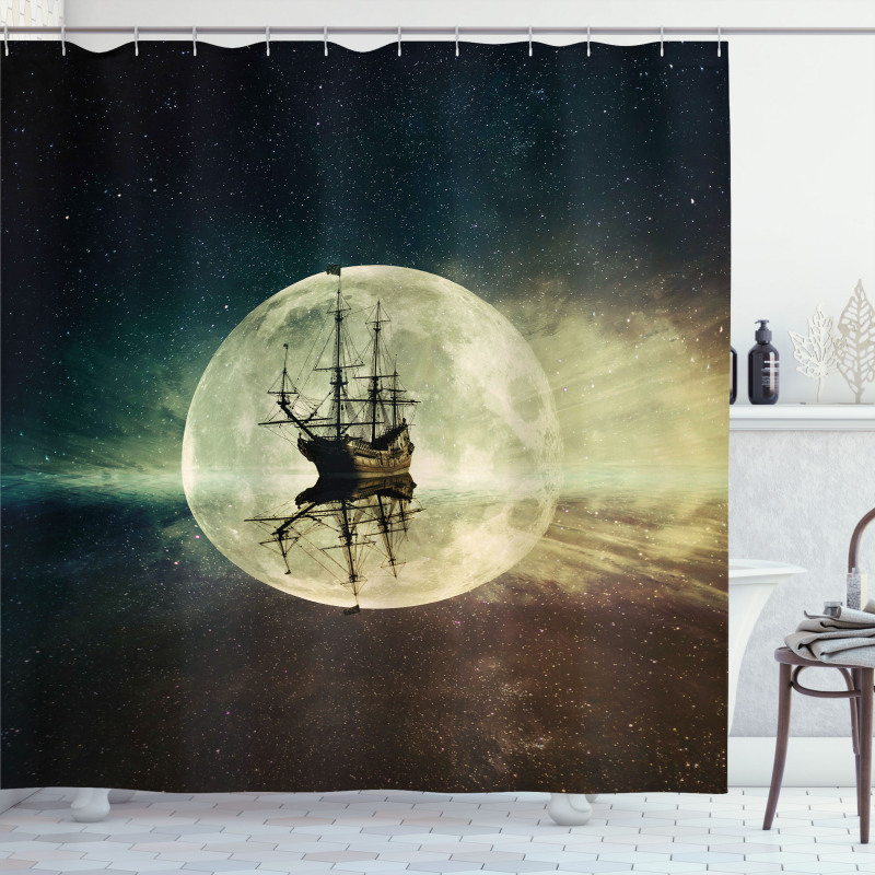 Old Ship Sea Moonlight Shower Curtain