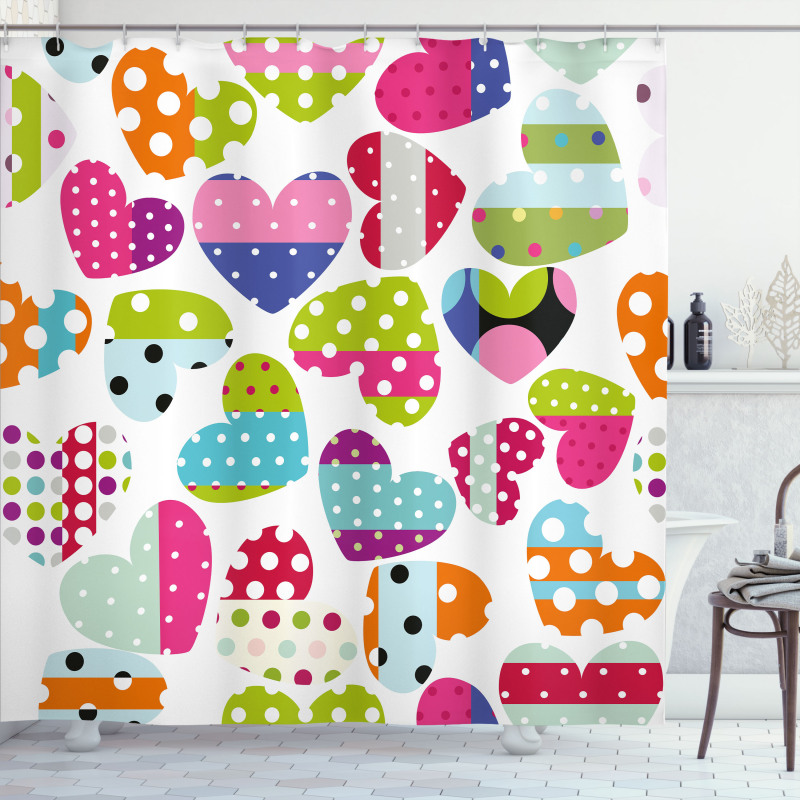 Heart Patches and Dots Shower Curtain