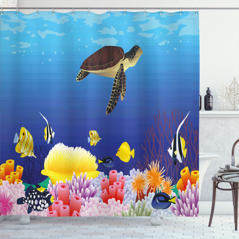 Deep Sealife Fish Moss Shower Curtain