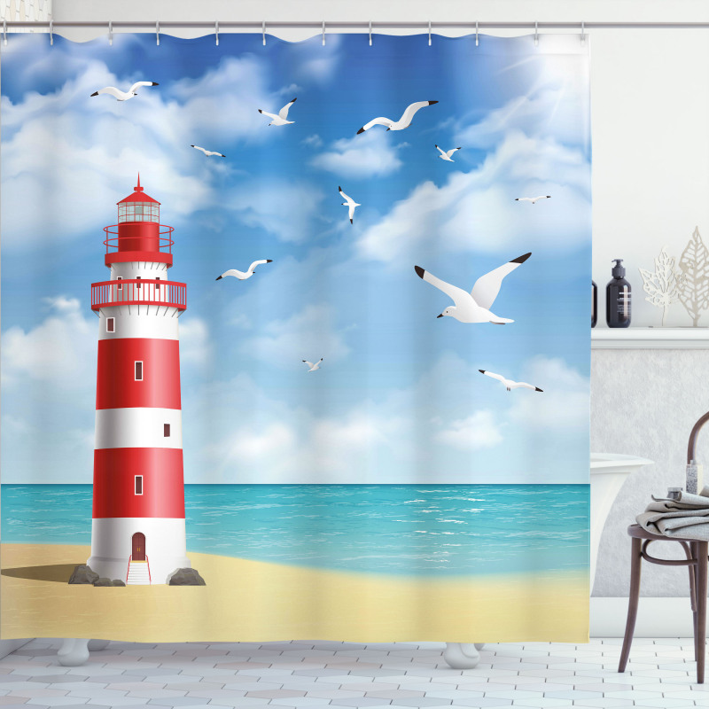 Lighthouse Seagulls Ocean Shower Curtain