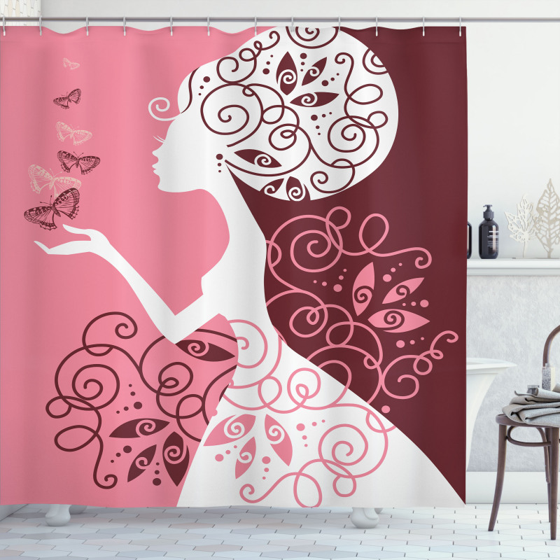 Girl Butterflies Flowers Shower Curtain